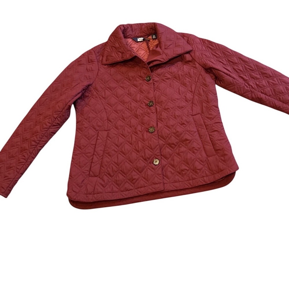 Lands End Women's M 10/12 Burgundy PrimaLoft Quilted Button Front Preppy Jacket